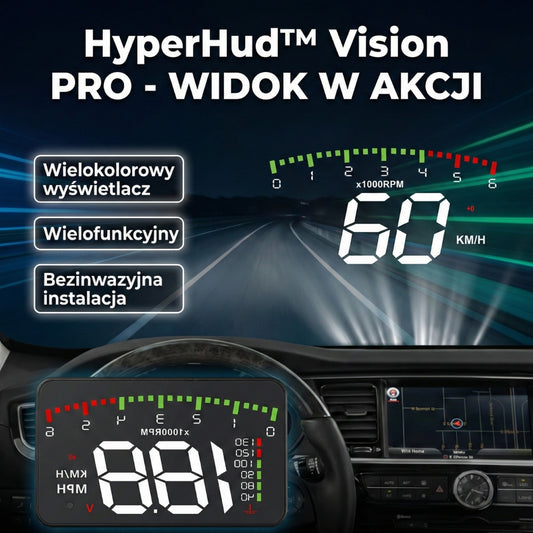 HyperHud™ Vision PRO: Cyfrowy licznik na szybie Twojego auta.